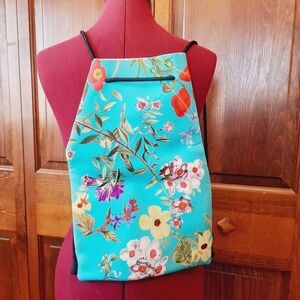 Triangl Swimwear neoprene turquoise floral drawstring beach bag backpack